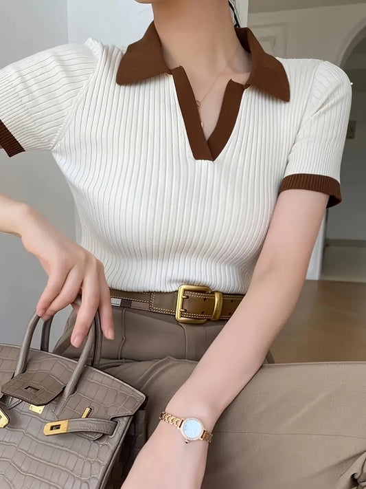 Polo En Maille Côtelée Pour Femmes