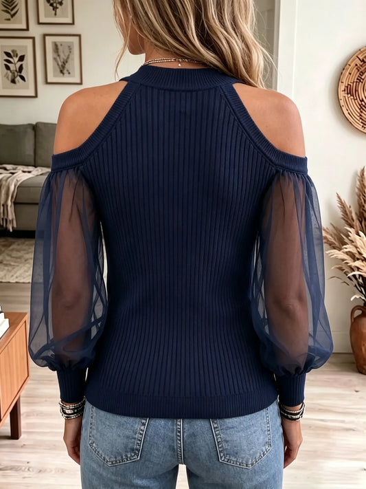 Top Claire En Maille À Manches Transparentes