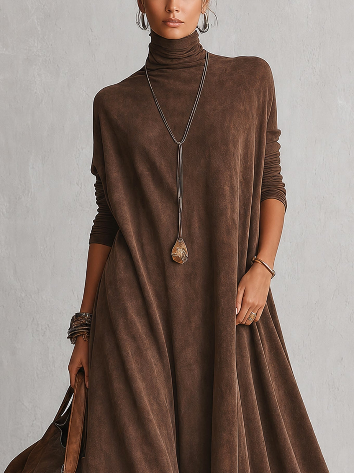 Rosalie | Robe longue effet daim à ourlet en dentelle