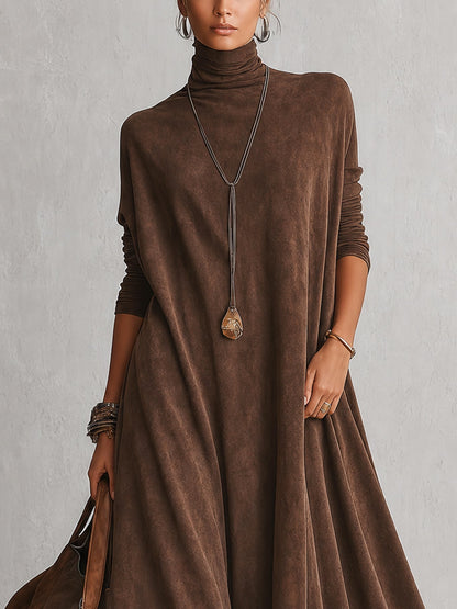 Rosalie | Robe longue effet daim à ourlet en dentelle