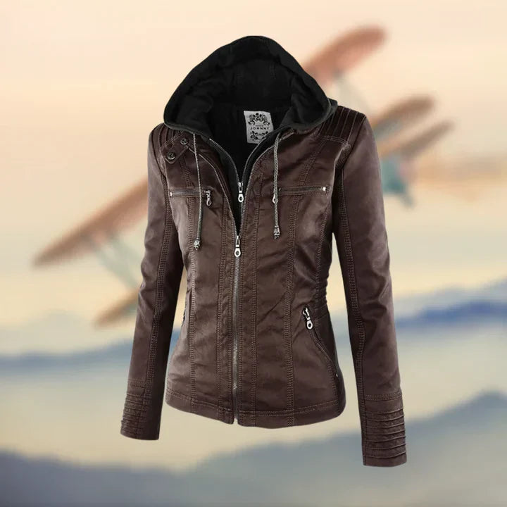 Charlotte, veste effet cuir à capuche marron foncé – AvoraVarelle