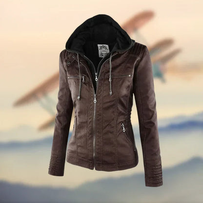 Charlotte, veste effet cuir à capuche marron foncé – AvoraVarelle
