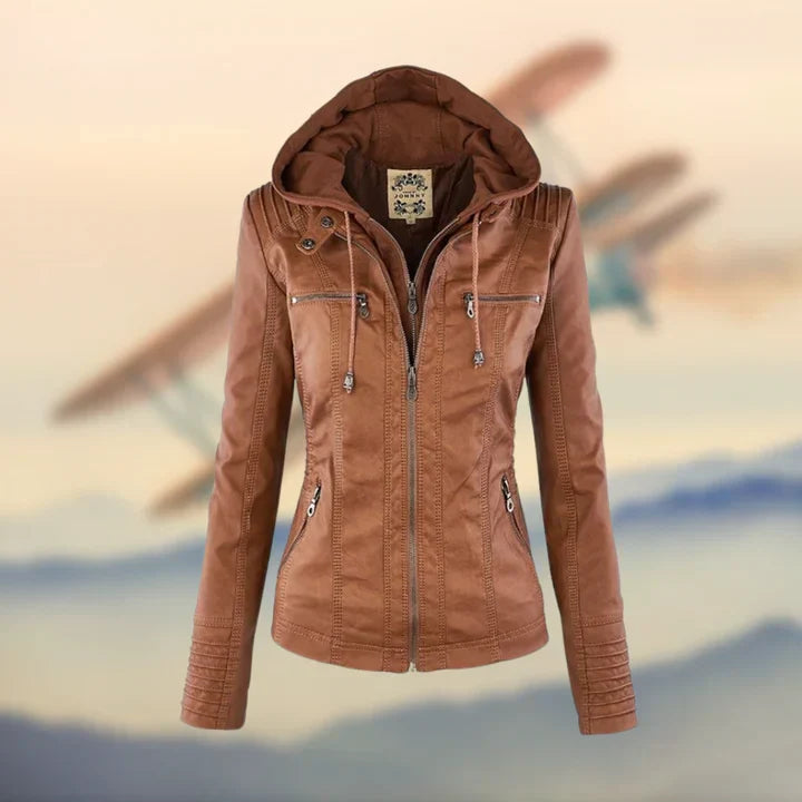 Charlotte, veste effet cuir à capuche camel – AvoraVarelle