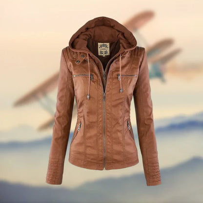 Charlotte, veste effet cuir à capuche camel – AvoraVarelle