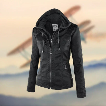 Charlotte, veste effet cuir à capuche noir – AvoraVarelle