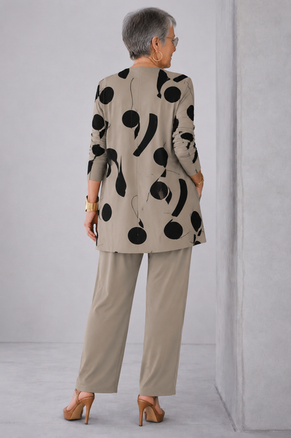 Sheila | Ensemble 3 pièces taupe à motif noir