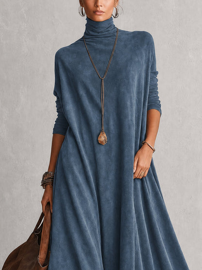 Rosalie | Robe longue effet daim à ourlet en dentelle