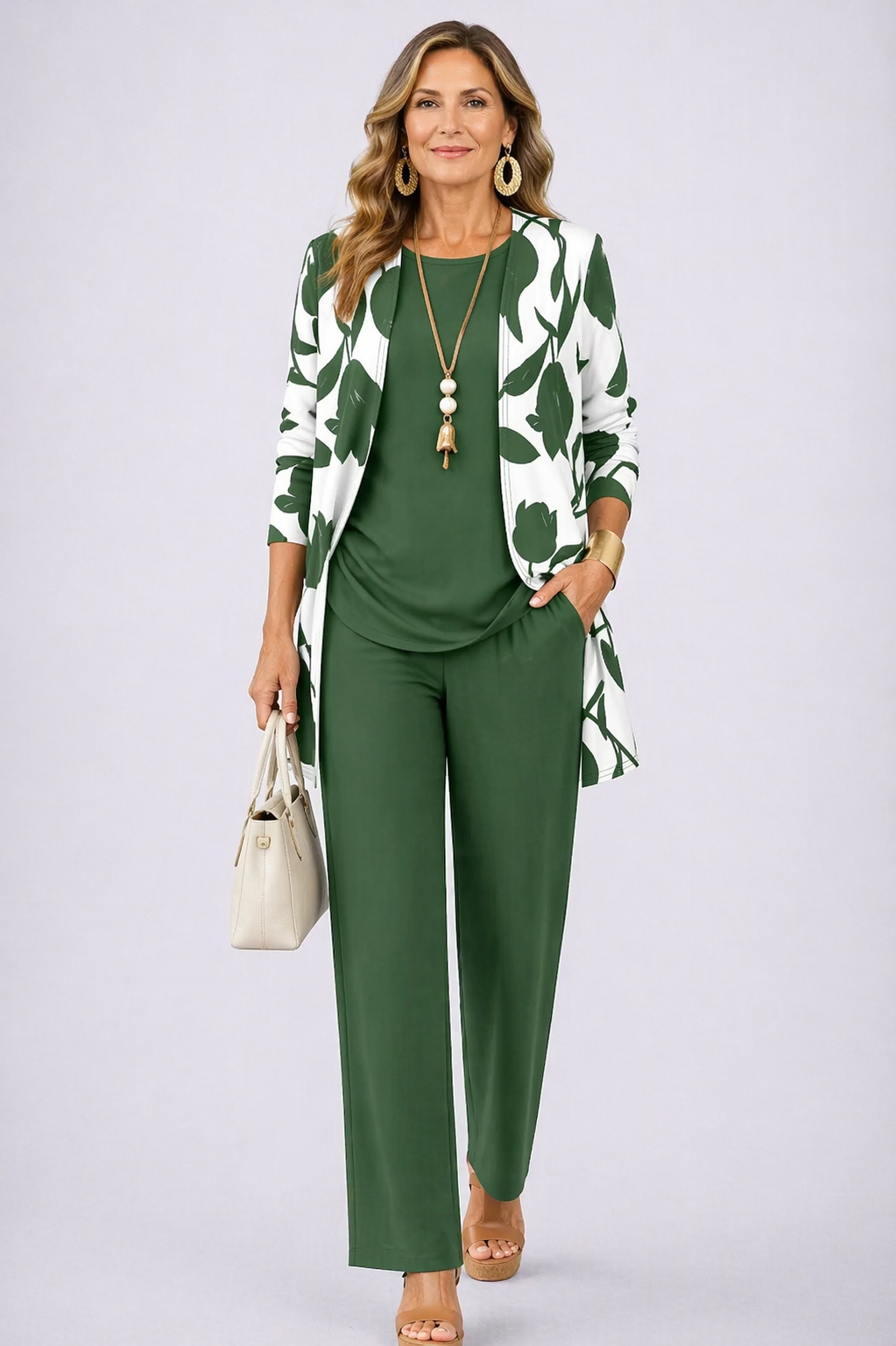 Brenda | Ensemble 3 pièces vert et blanc