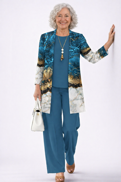 Teresa | Ensemble 3 pièces bleu et marbre doré