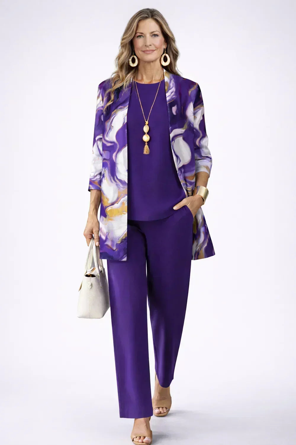 Sara | Ensemble 3 pièces violet et blanc
