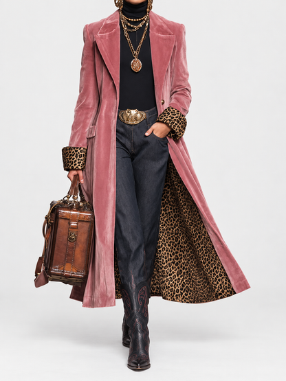 Margaux | Manteau long tailleur à doublure léopard