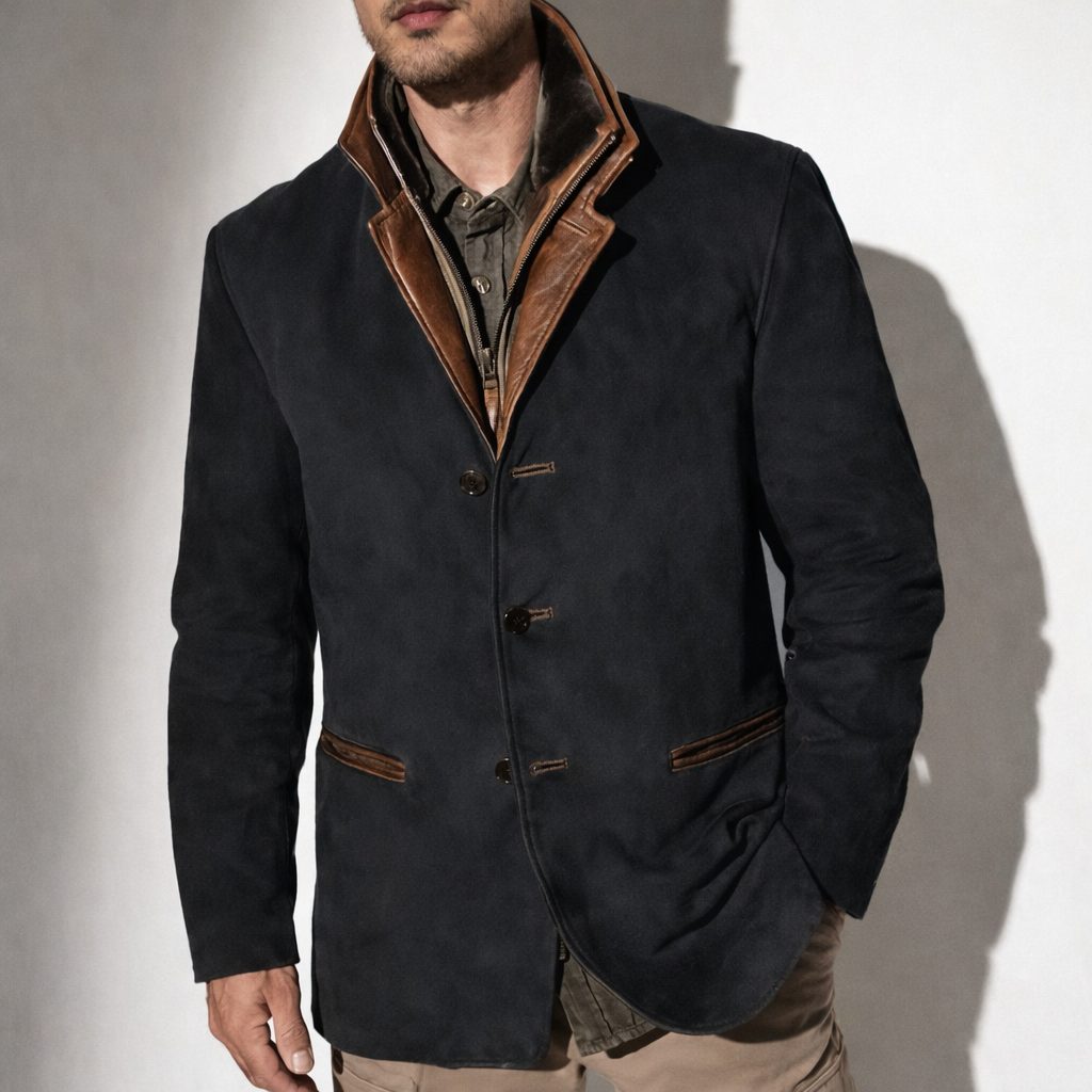 Veste en Suède pour Homme avec Détails en Cuir – Élégance Intemporelle