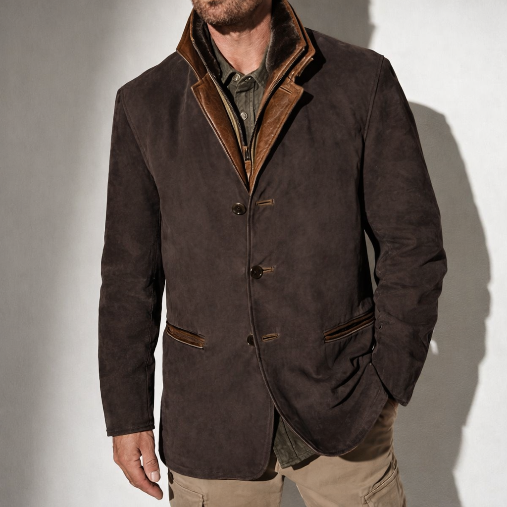 Veste en Suède pour Homme avec Détails en Cuir – Élégance Intemporelle