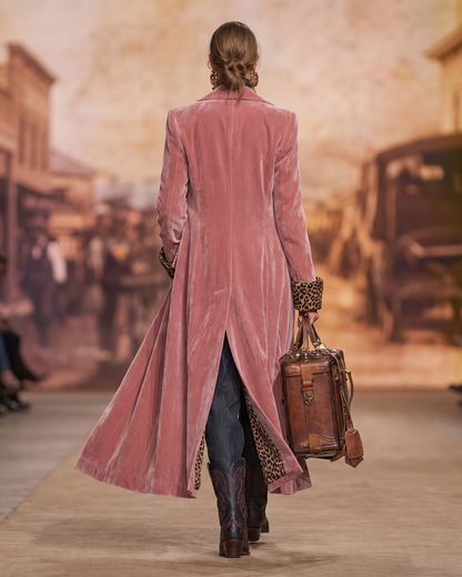 Margaux | Manteau long tailleur à doublure léopard