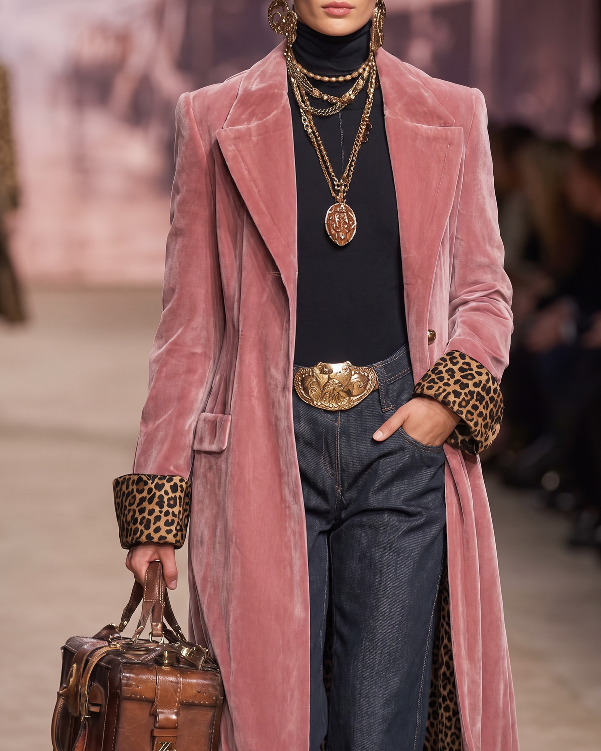 Margaux | Manteau long tailleur à doublure léopard