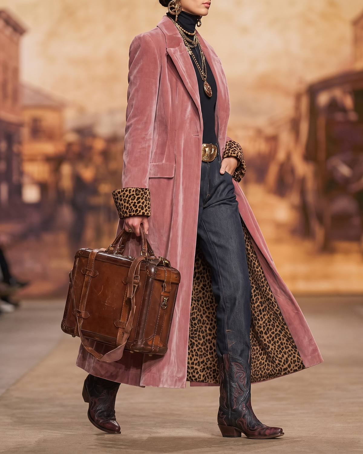 Margaux | Manteau long tailleur à doublure léopard