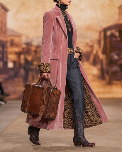 Margaux | Manteau long tailleur à doublure léopard