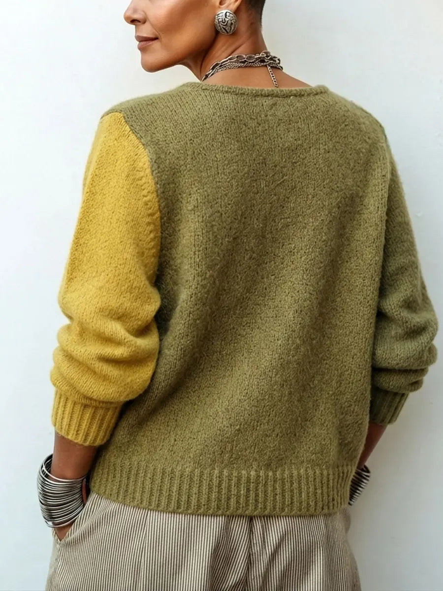 Clémence | Pull en maille asymétrique à blocs de couleurs