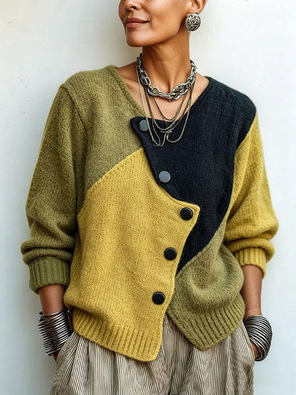 Clémence | Pull en maille asymétrique à blocs de couleurs
