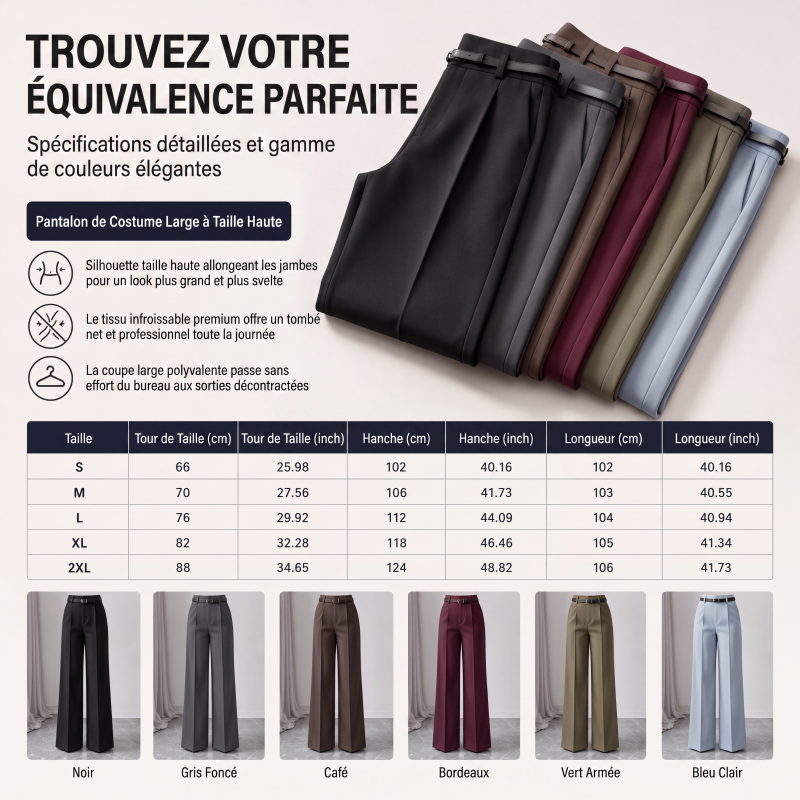 Pantalon de costume élégant à taille haute pour femme