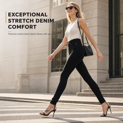 Pantalon en denim extensible taille haute pour femme