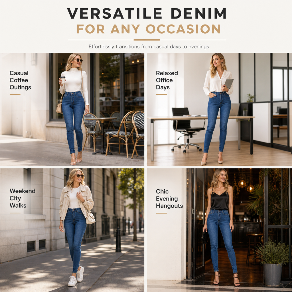 Pantalon en denim extensible taille haute pour femme
