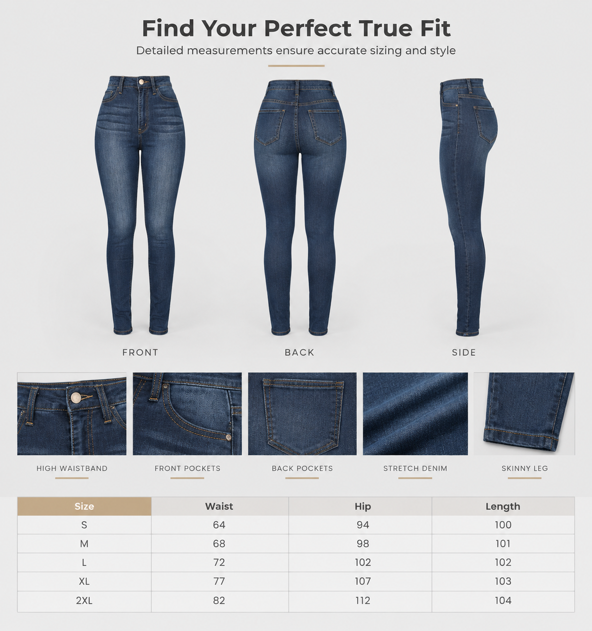Pantalon en denim extensible taille haute pour femme